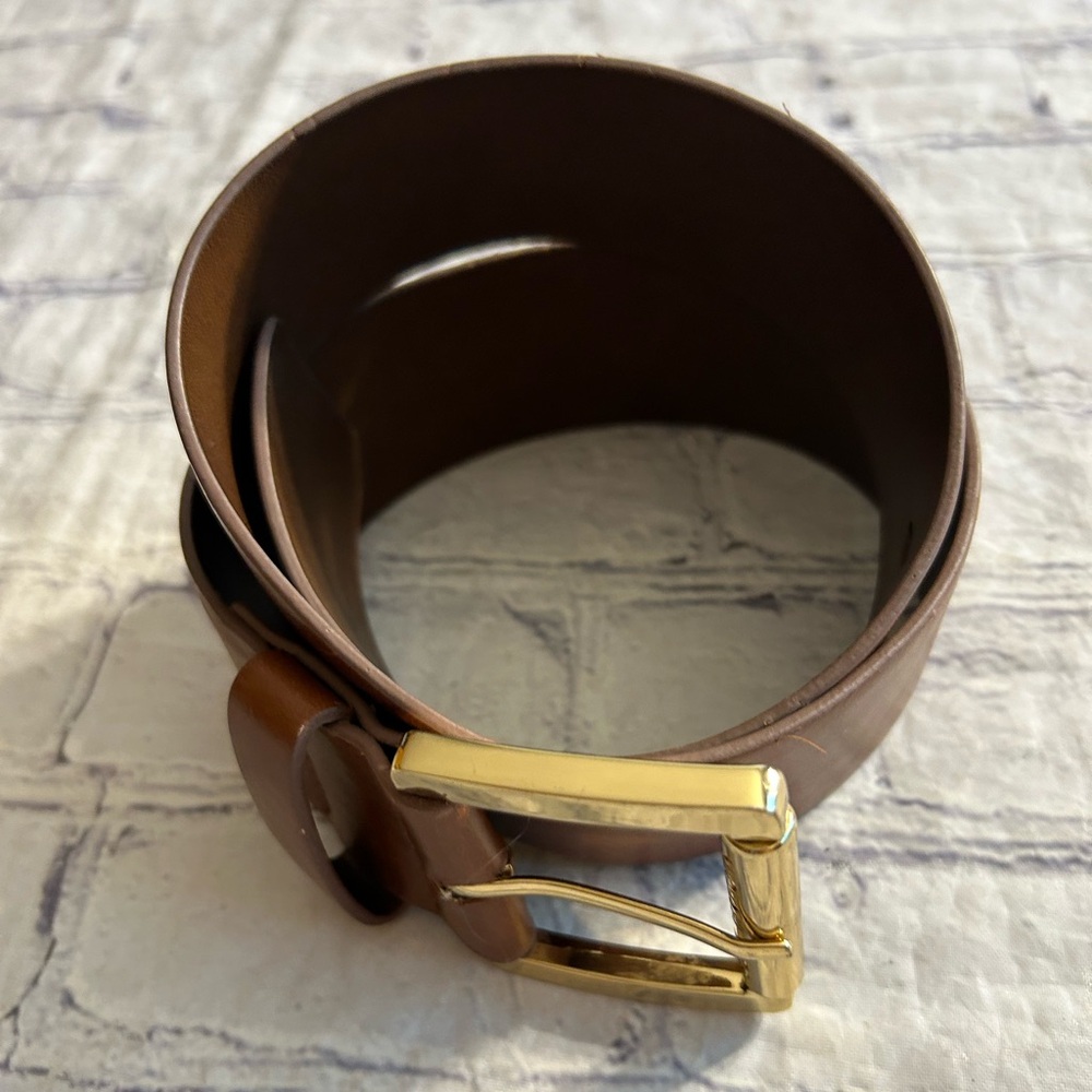 MICHAEL KORS 50% PU 50% PVC CARMEL COLOR WIDE BELT GOLD TONE ROLL BUCKLE BELT XS